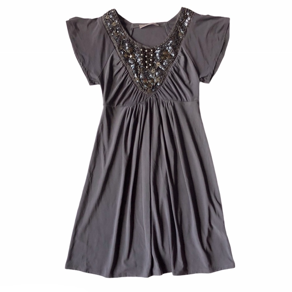 Pewter Grey Beaded Dress Size M  Kitty Kat